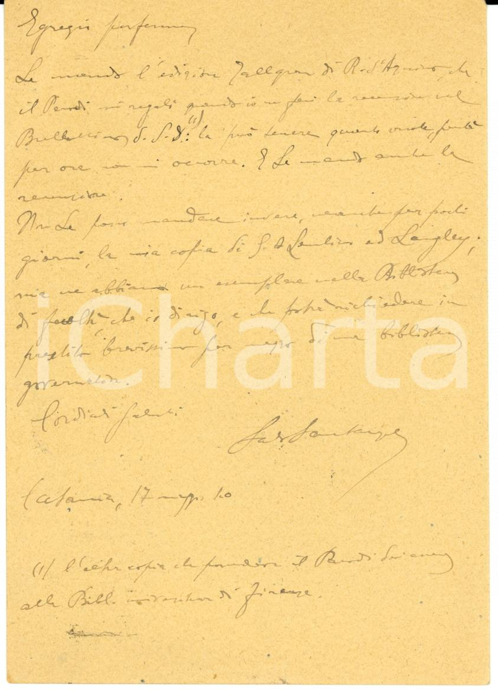 Autografo originale 1940 CATANIA Salvatore SANTANGELO su scambio di libri Autografo 1