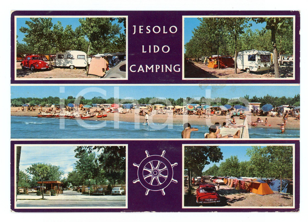 Cartolina originale da collezione 1974 VENEZIA Camping JESOLO LIDO - Vedutine *Cartolina VINTAGE ANIMATA FG VG 1
