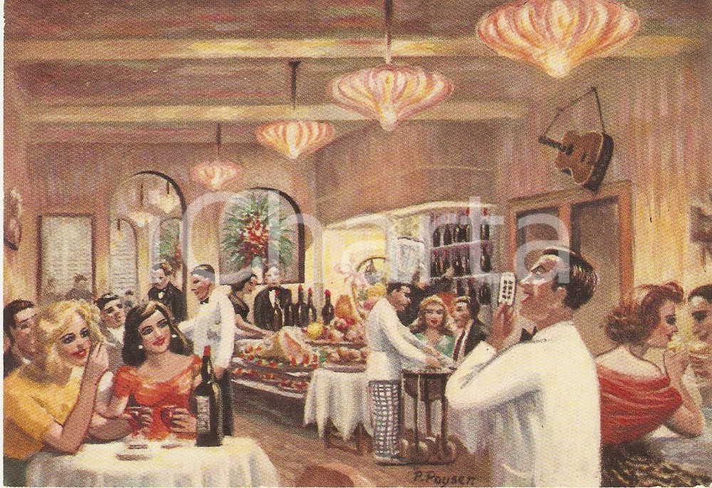 Cartolina originale da collezione 1965 ca LONDON Cantante di pianobar al CAFE  BLEU Cartolina ILLUSTRATA FG NV 1