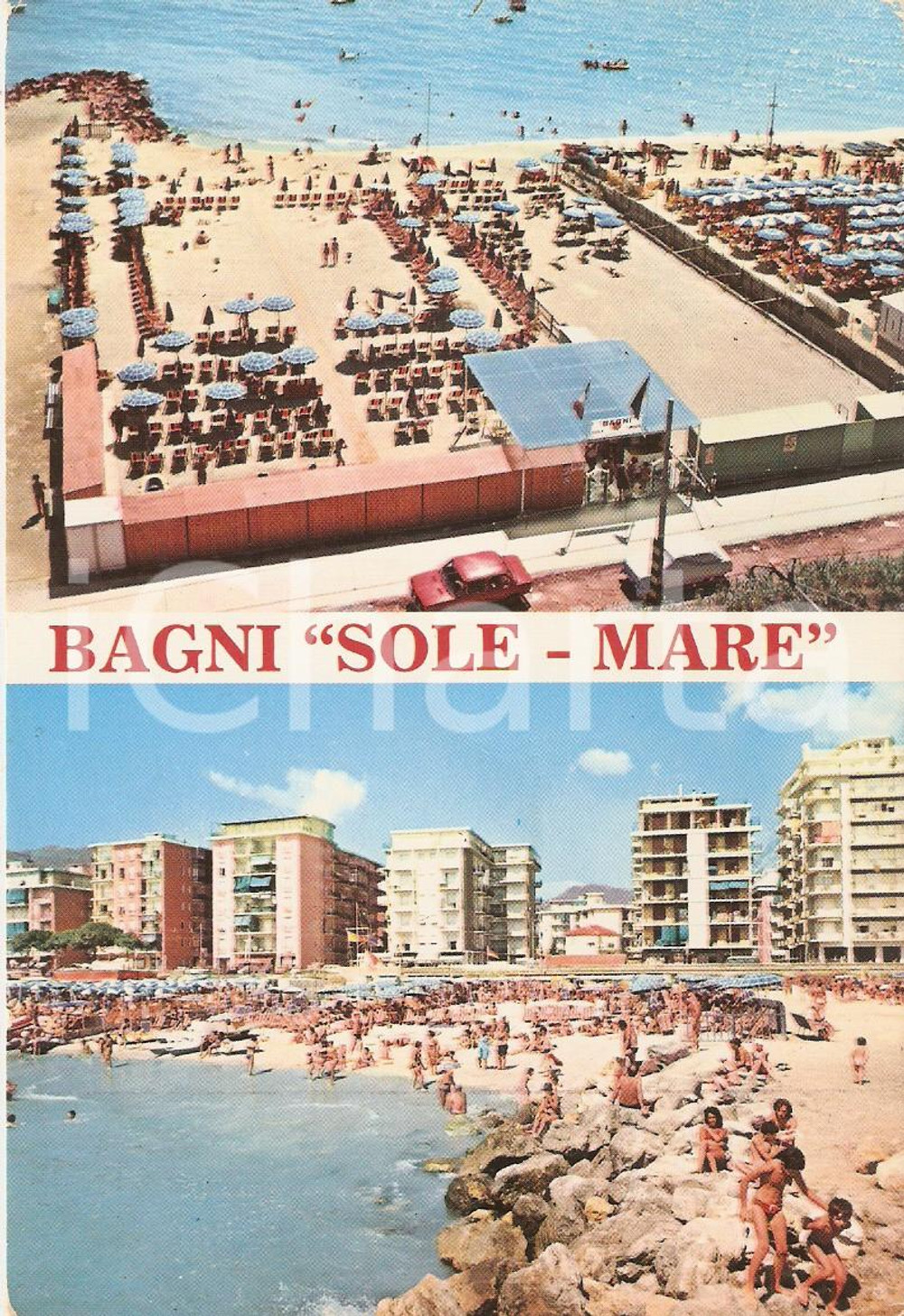 Cartolina originale da collezione 1970 BORGHETTO SANTO SPIRITO (SV) Vedutine dei Bagni Sole - Mare Cartolina FG VG 1