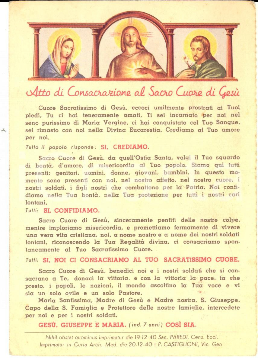 Cartolina originale da collezione 1940 MILANO Università CATTOLICA Cartolina SACRO CUORE DI GESU  pro soldati 1