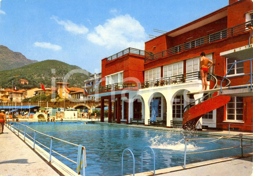 Cartolina originale da collezione 1970 ca LEVANTO (SP) La piscina e il trampolino *Cartolina VINTAGE ANIMATA FG VG 1