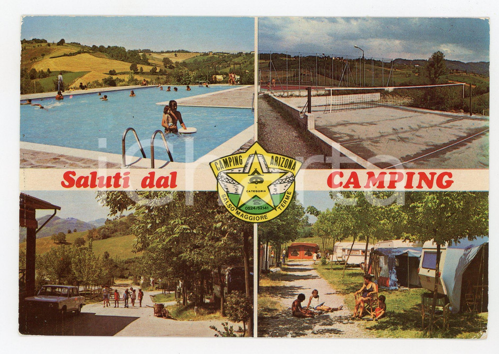 Cartolina originale da collezione 1975 ca TABIANO TERME (PR) Vedutine Camping ARIZONA *Cartolina ANIMATA FG VG 1