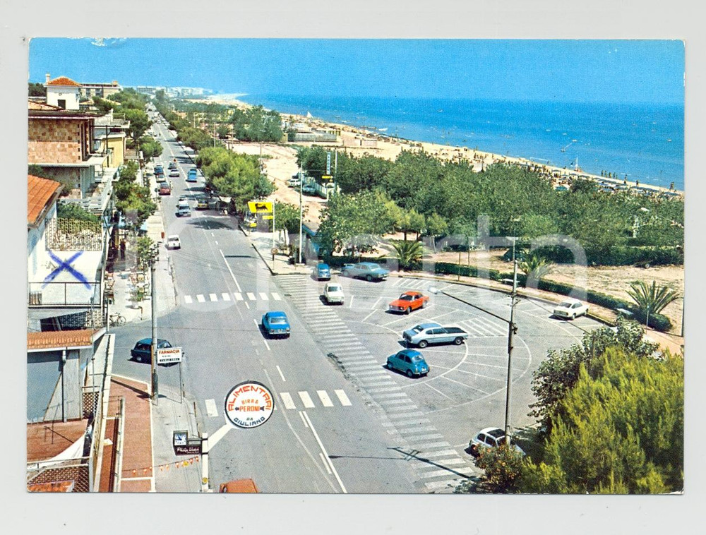Cartolina originale da collezione 1973 TORTORETO (TE) Veduta aerea lungomare Stazione AGIP Cartolina ANIMATA FG VG 1