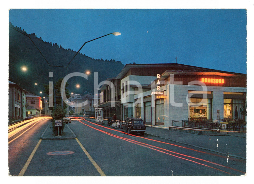 Cartolina originale da collezione 1973 TIONE DI TRENTO Stazione Autocorriere Notturno *Cartolina VINTAGE FG VG 1