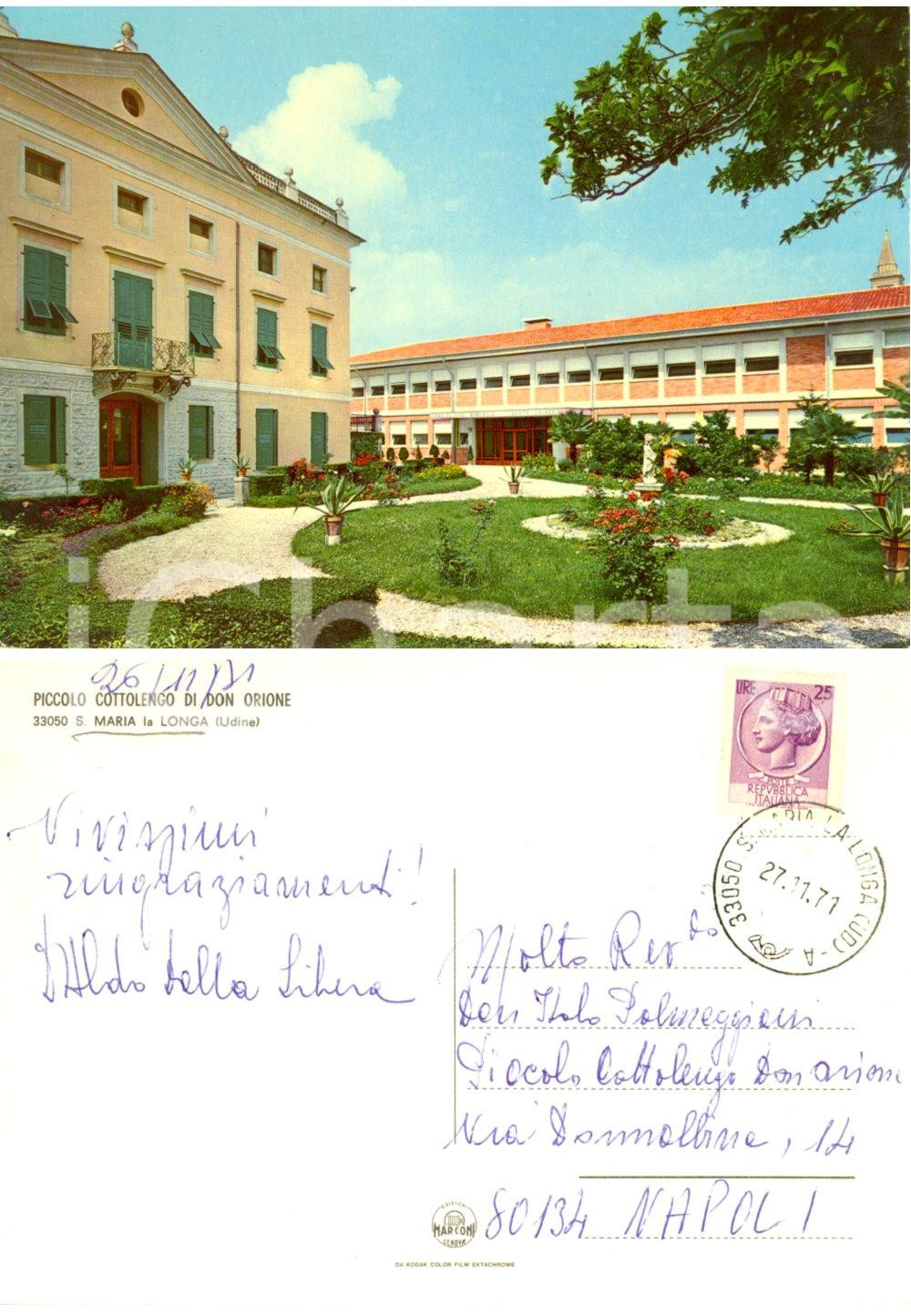 Autografo originale 1971 SANTA MARIA LA LONGA Piccolo Cottolengo DON ORIONE Don Aldo DALLA LIBERA 1