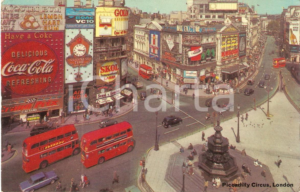 Cartolina originale da collezione 1968 LONDON Piccadilly Circus - Insegne AIR INDIA Beer GUINNESS *Cartolina FG 1