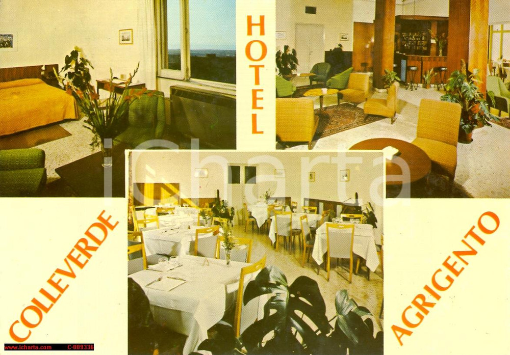 Cartolina originale da collezione 1970 ca AGRIGENTO Hotel COLLEVERDE Vedutine Interno *Cartolina postale FG NV 1