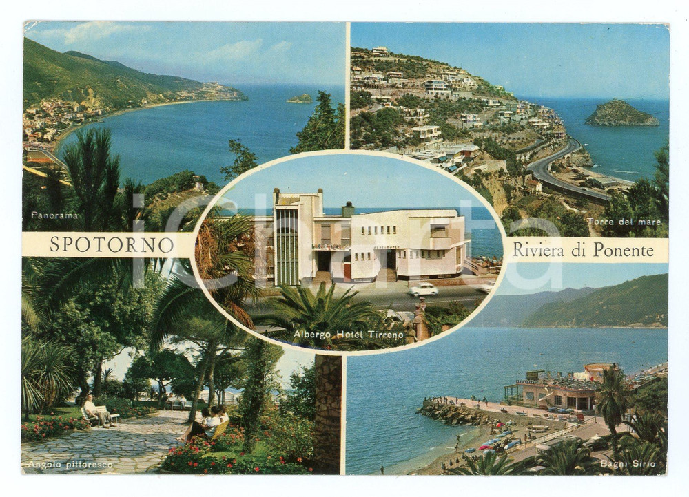 Cartolina originale da collezione 1972 SPOTORNO (SV) Vedutine con Hotel TIRRENO e Bagni SIRIO *Cartolina FG VG 1