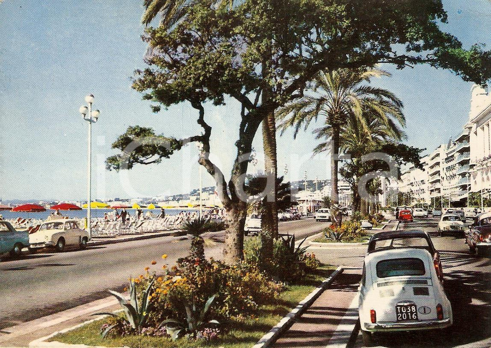 Cartolina originale da collezione 1966 NICE FRANCE Promenade des Anglais FIAT 500 Cote d Azur Cartolina VINTAGE 1