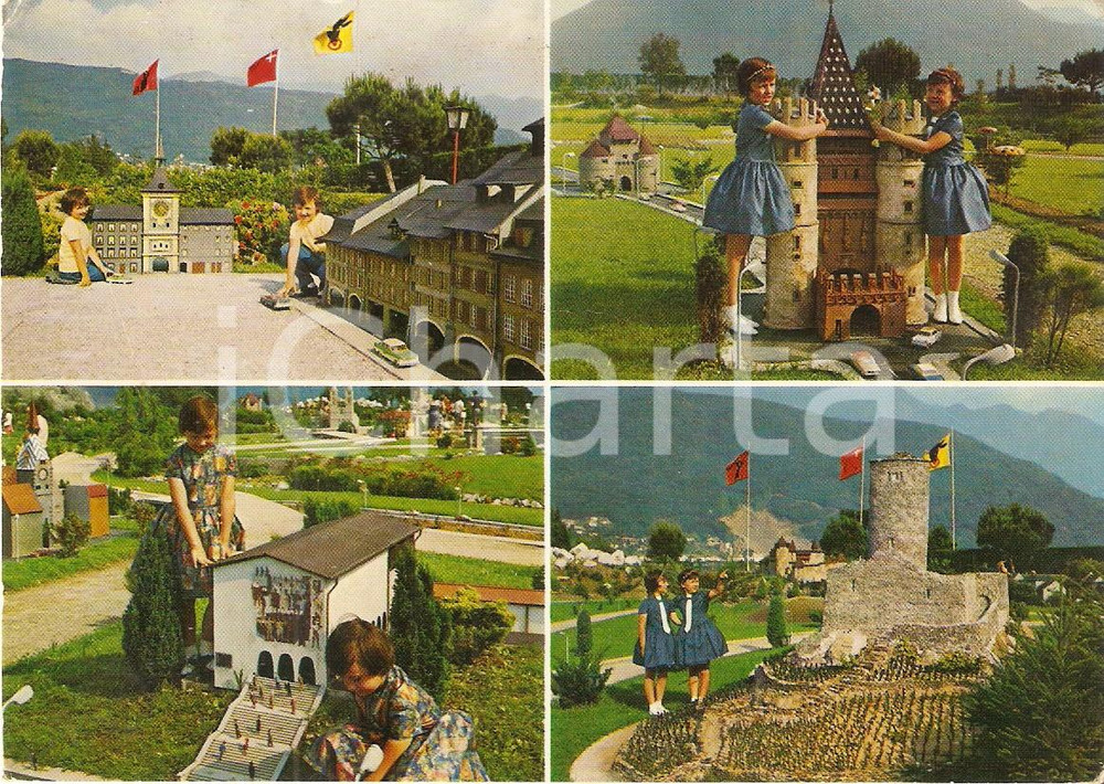 Cartolina originale da collezione 1962 MELIDE (SUISSE) Bambini visitano SWISSMINIATUR Vedutine *Cartolina FG VG 1