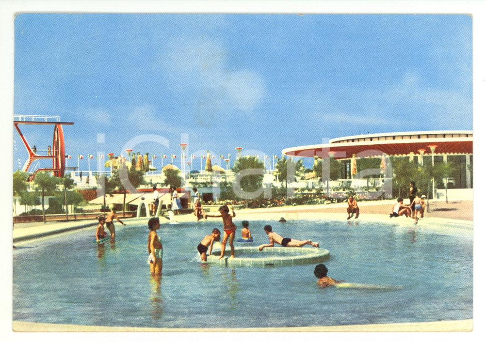 Cartolina originale da collezione 1956 OSTIA LIDO RM Bambini giocano in piscina al KURSAAL Cartolina VINTAGE FG 1