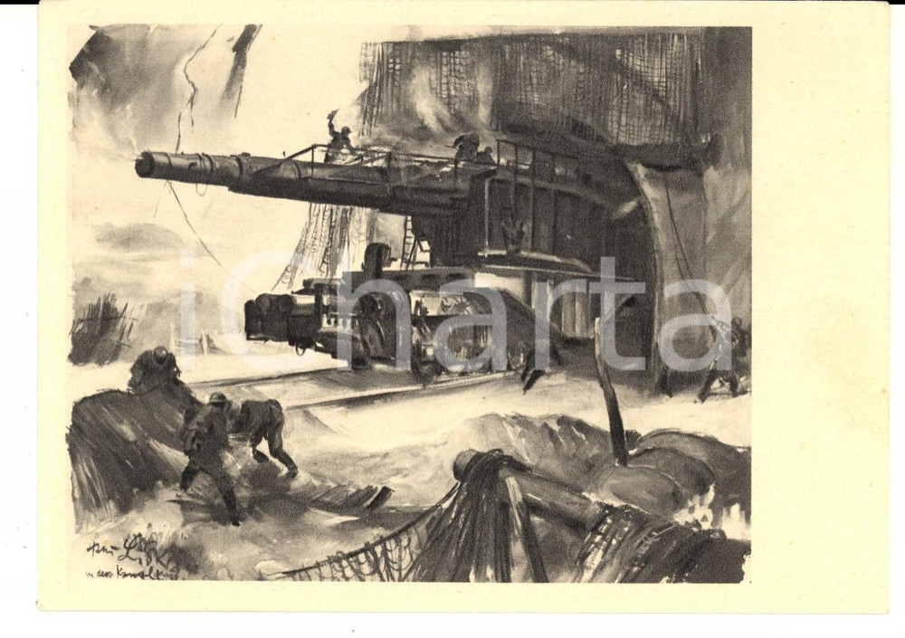 Cartolina originale da collezione 1940 ca WW2 Deutsches Eisenbahnferngeschutz an der Kanalkuste *Postkarte 1