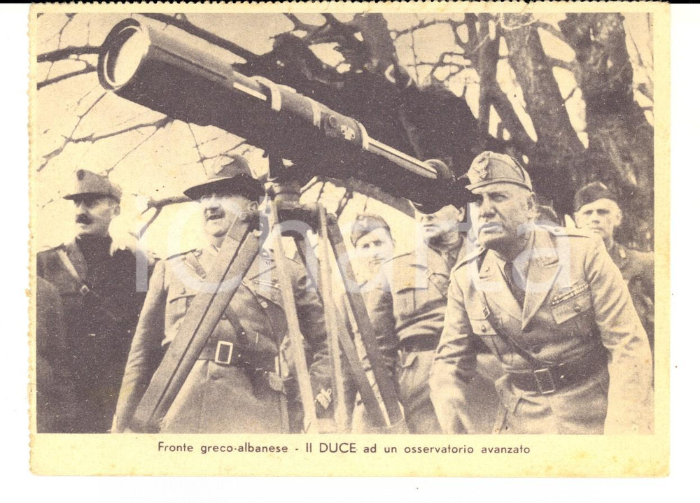 Cartolina originale da collezione 1940 WW2 Fronte grecoalbanese  Il Duce a un osservatorio avanzato Cartolina 1