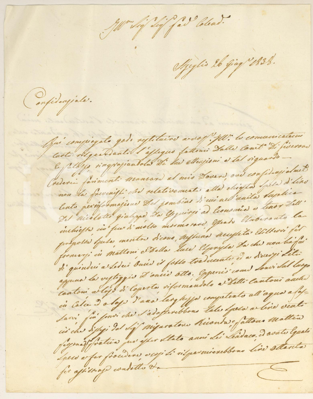 Manoscritto, lettera originale 1838 AZEGLIO (TO) Michele VUOLOTTI su spese in mattoni per ristrutturazione 1