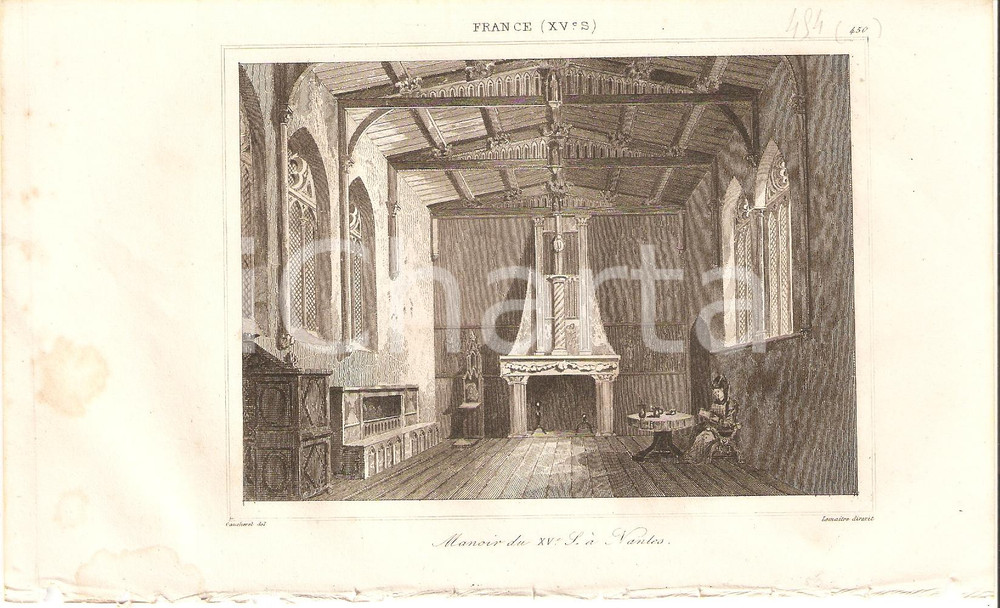Stampa, bozzetto originale 1840 NANTES (FRANCE) Manoir du XV siÃ¨cle - L'univers *Stampa inc. LEMAITRE 1