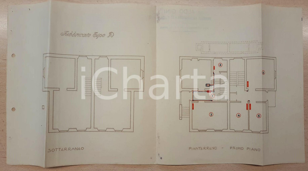 Mappa, planimetria storica 1930 ca PARMA (?) Ing. Aldo GINI MILANO Progetto termosifoni case popolari 23x45 1