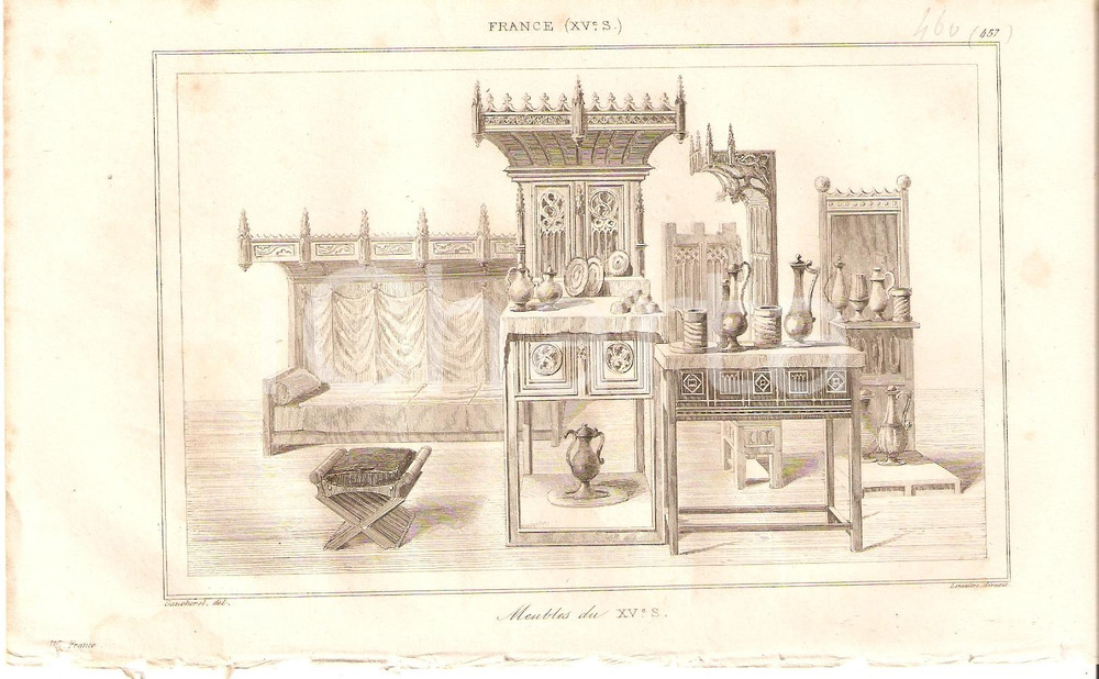 Stampa, bozzetto originale 1840 FRANCE Meubles du XV siÃ¨cle  L univers Stampa inc. LEMAITRE 1
