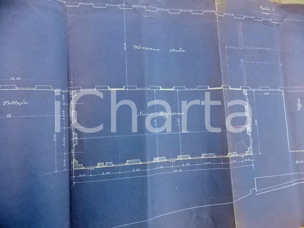 Mappa, planimetria storica 1896 BIELLA Ing. Giovanni GURGO Progetto magazzino con tettoia ditta OTTOLENGHI 1