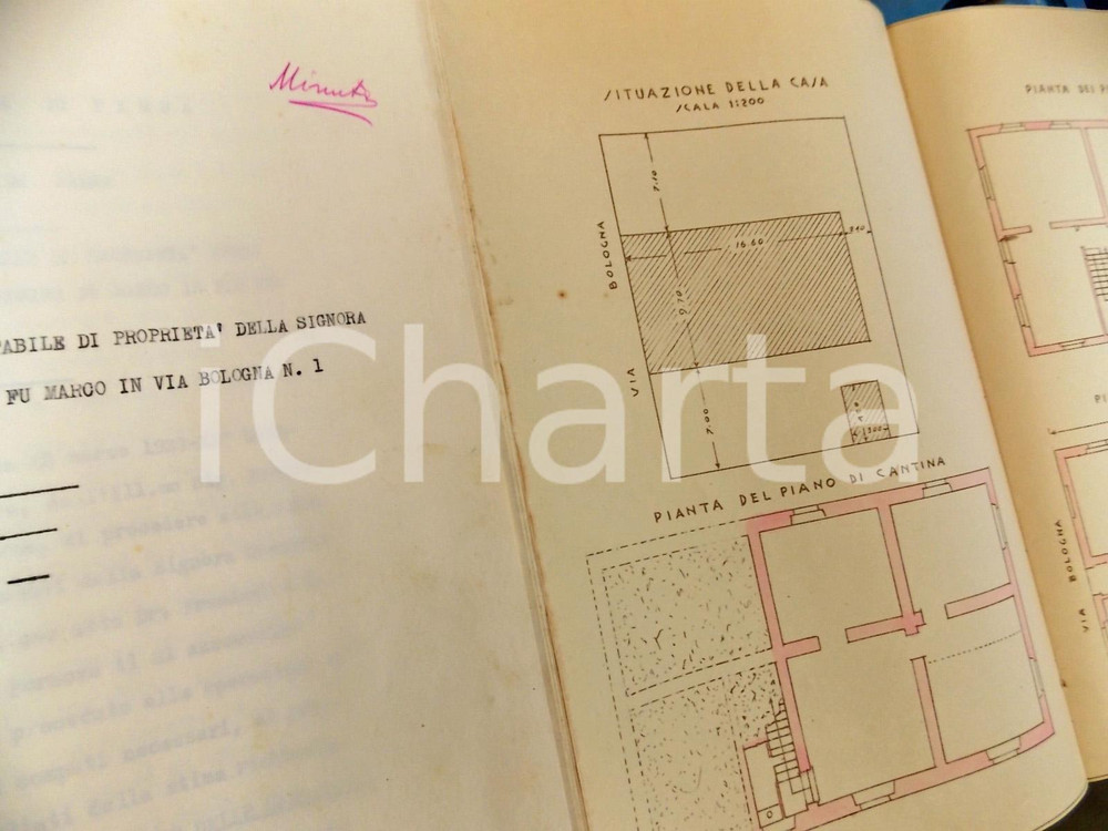 Documento originale, autentico 1933 PARMA Ing. Giovanni UCCELLI Stima stabile Elena CASAGRANDE con planimetria 1