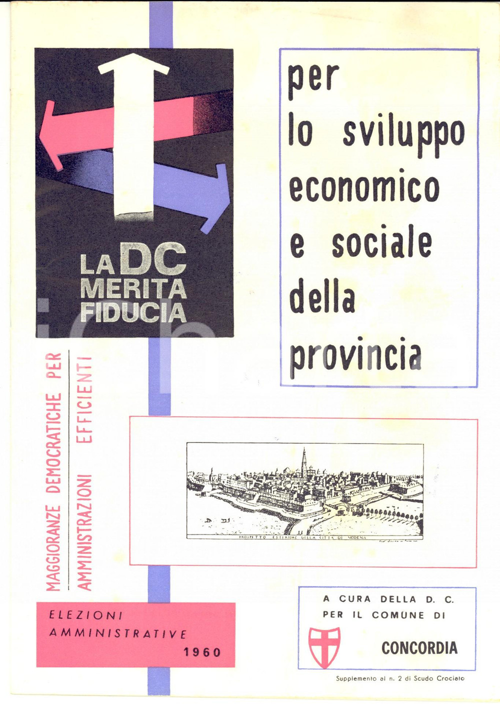 Materiale pubblicitario d’epoca 1960 CONCORDIA SULLA SECCHIA  La DC merita fiducia   Elezioni amministrative 1