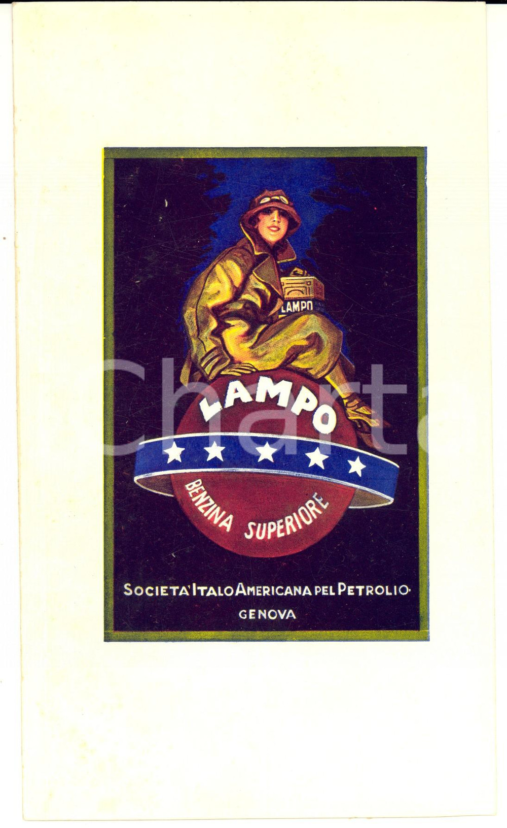 Materiale pubblicitario d’epoca 1940 ca GENOVA SocietÃ  italoamericana pel petrolio LAMPO benzina PUBBLICITARIO 1
