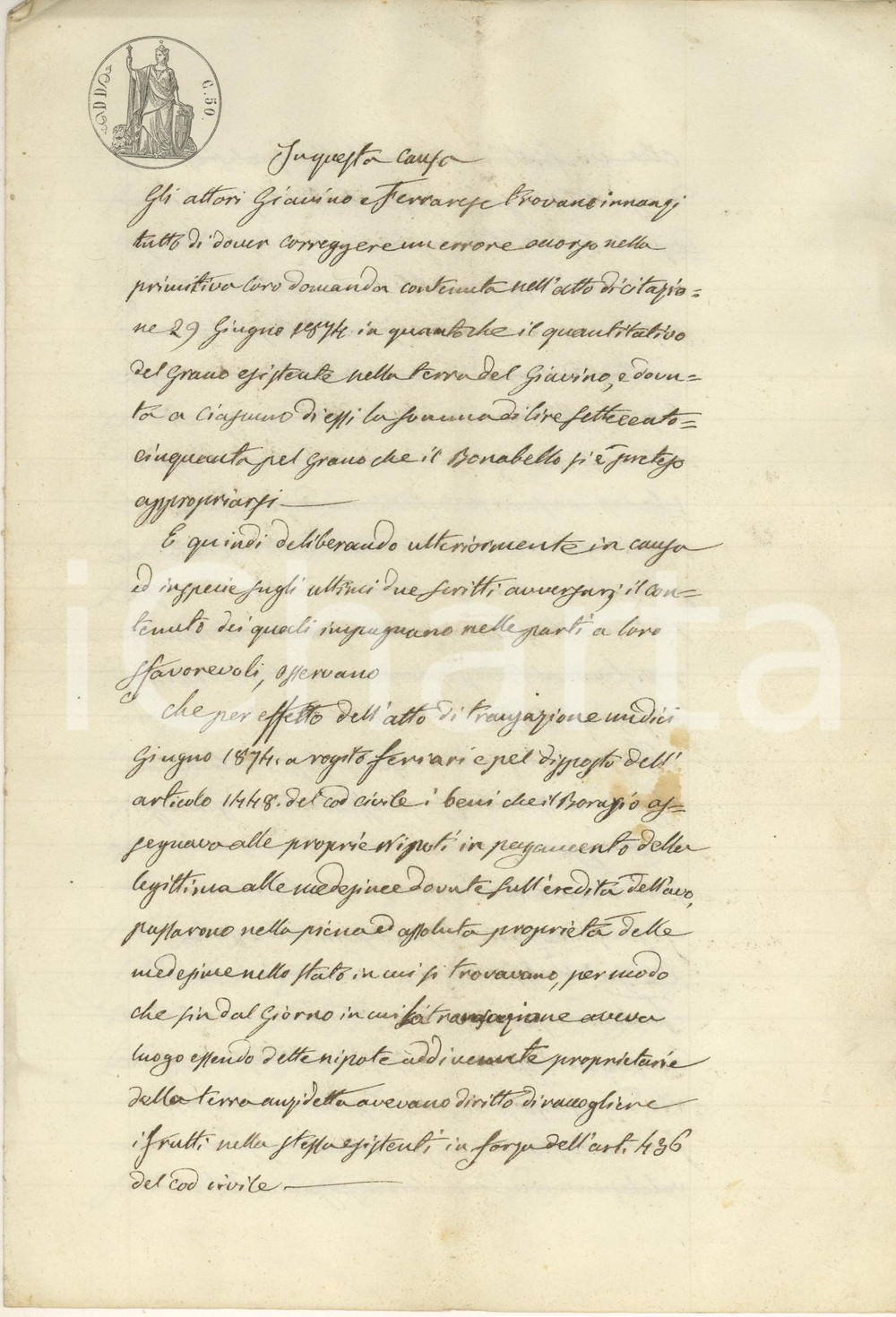 Documento originale, autentico 1879 FRESONARA AL Lite su obblighi delle nipoti eredi di Matteo BORASIO 1