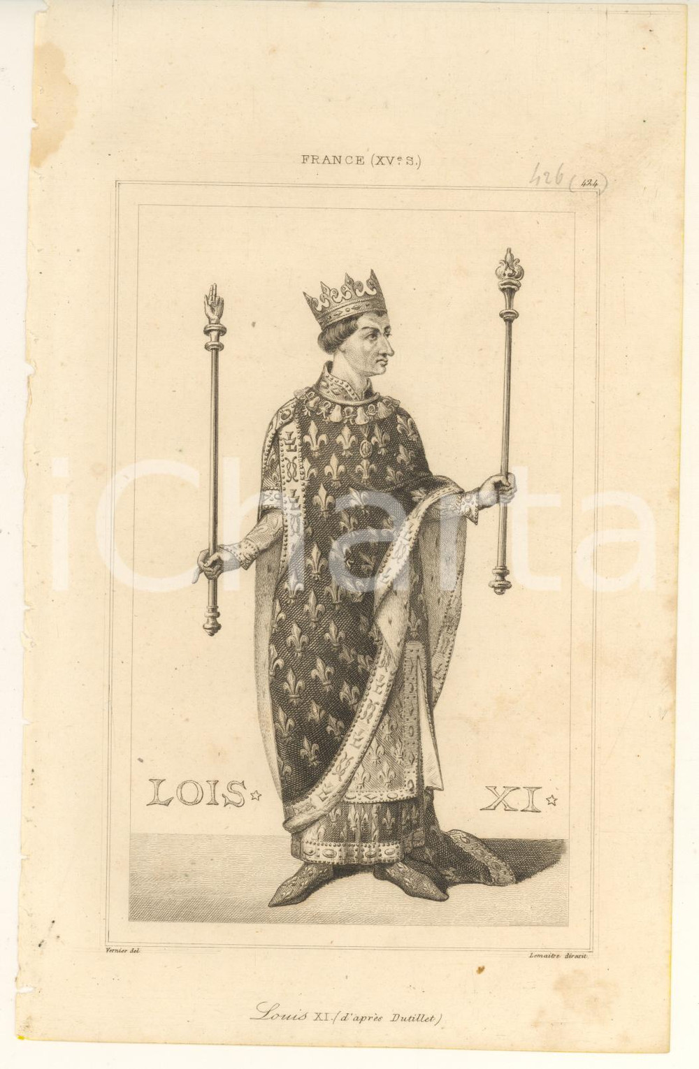 Stampa, bozzetto originale 1840 FRANCE Portrait LOUIS XI  L univers Stampa inc. LEMAITRE 1