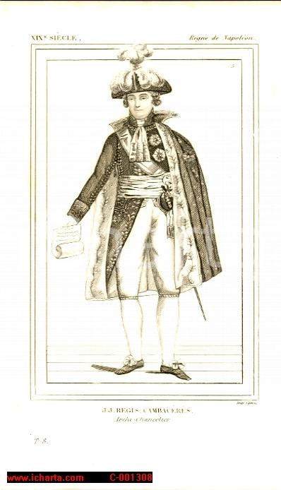 Stampa, bozzetto originale 1852 REGNE DE NAPOLEON JeanJacques REGIS DE CAMBACERES ArchiChancelier Gravure 1