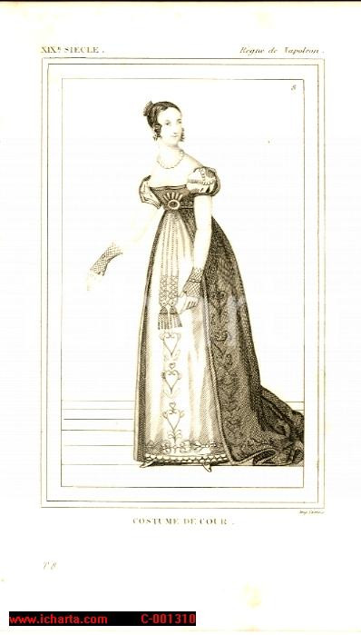 Stampa, bozzetto originale 1852 REGNE de NAPOLEON Costume français  Costume de Cour Stampa Inc. CAMUS 1