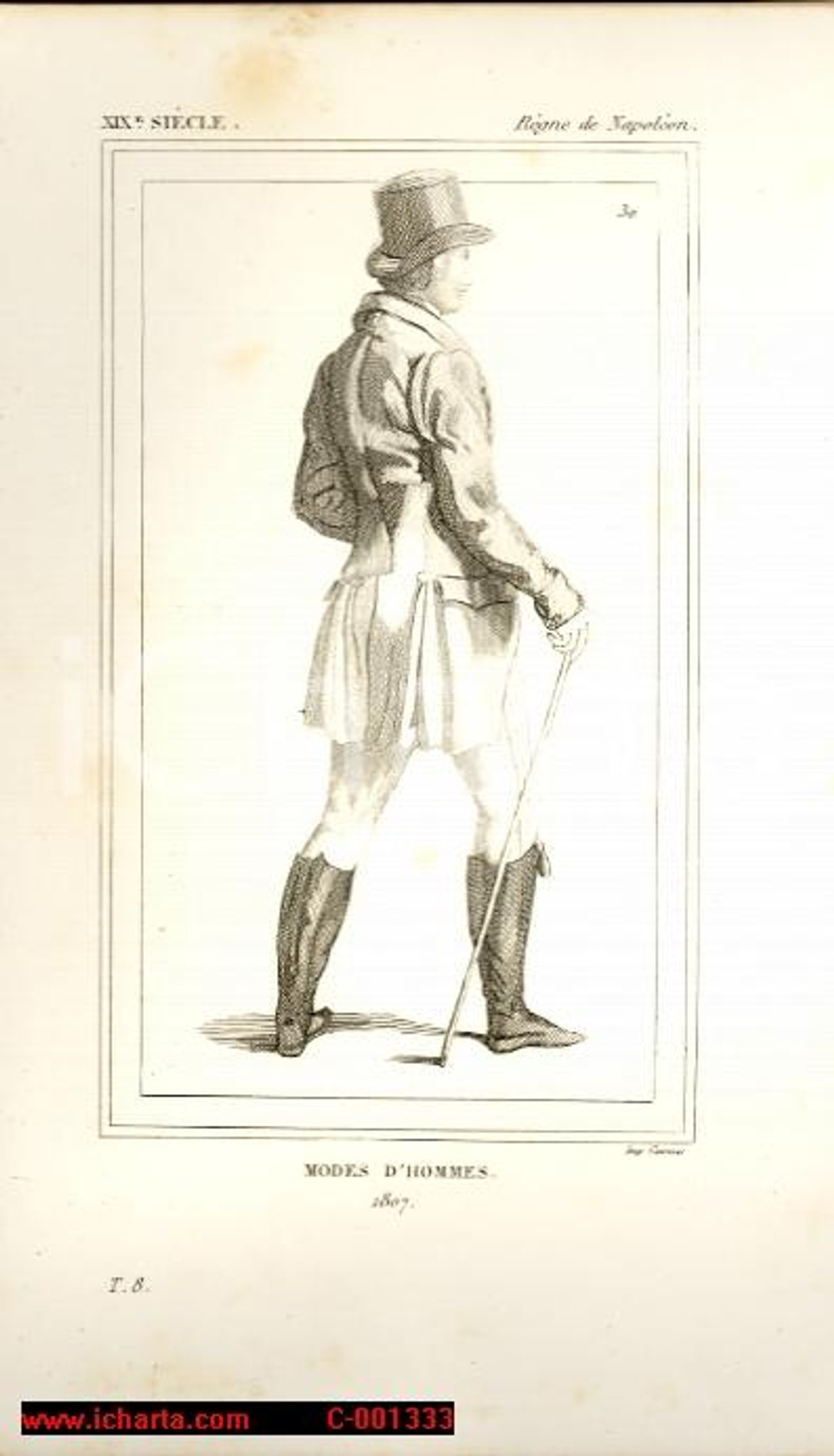 Stampa, bozzetto originale 1852 REGNE de NAPOLEON Modes d hommes en 1807 Gravure 1