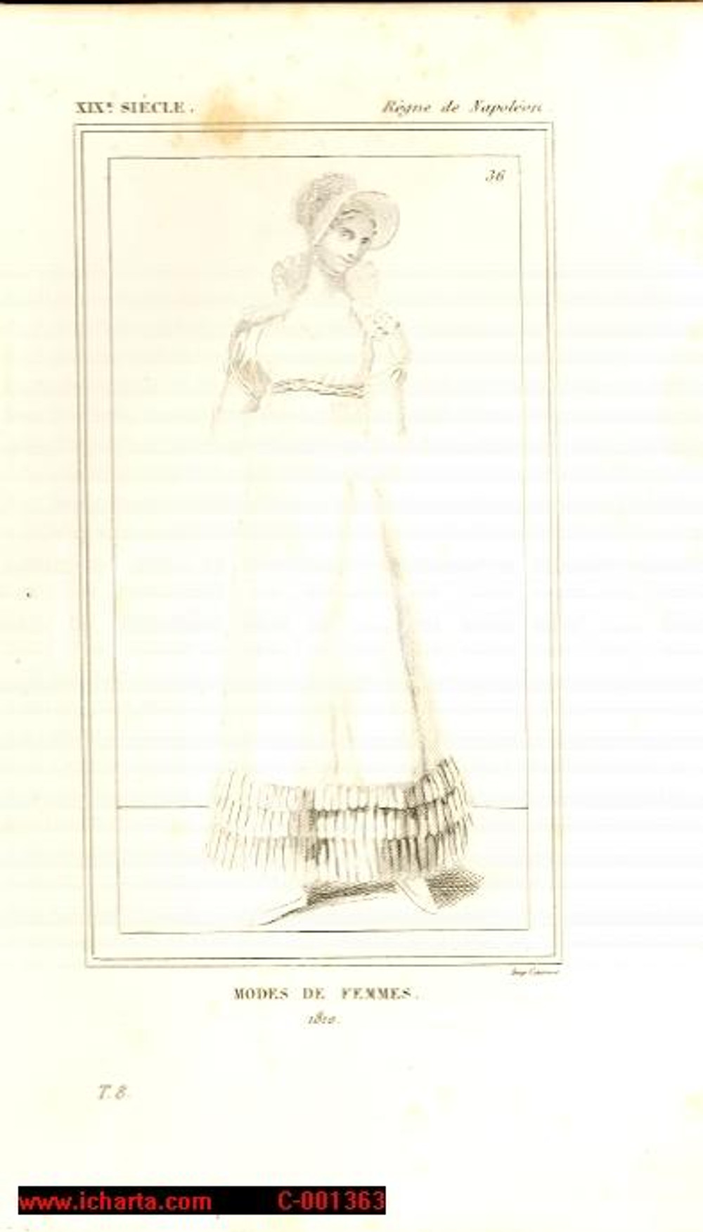 Stampa, bozzetto originale 1852 REGNE DE NAPOLEON Costume franÃ§ais  Modes des femmes en 1810 Gravure 1