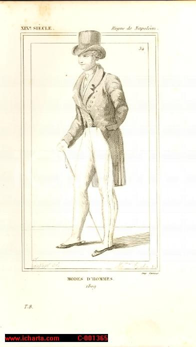 Stampa, bozzetto originale 1852 REGNE DE NAPOLEON Modes d hommes en 1809 Stampa 1