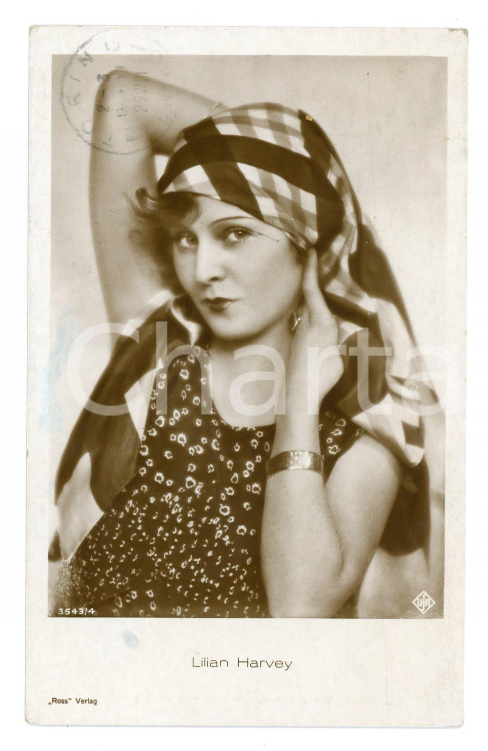 Cartolina originale da collezione 1929 Ritratto attrice  Lilian HARVEY con foulard - Cartolina FP VG 1