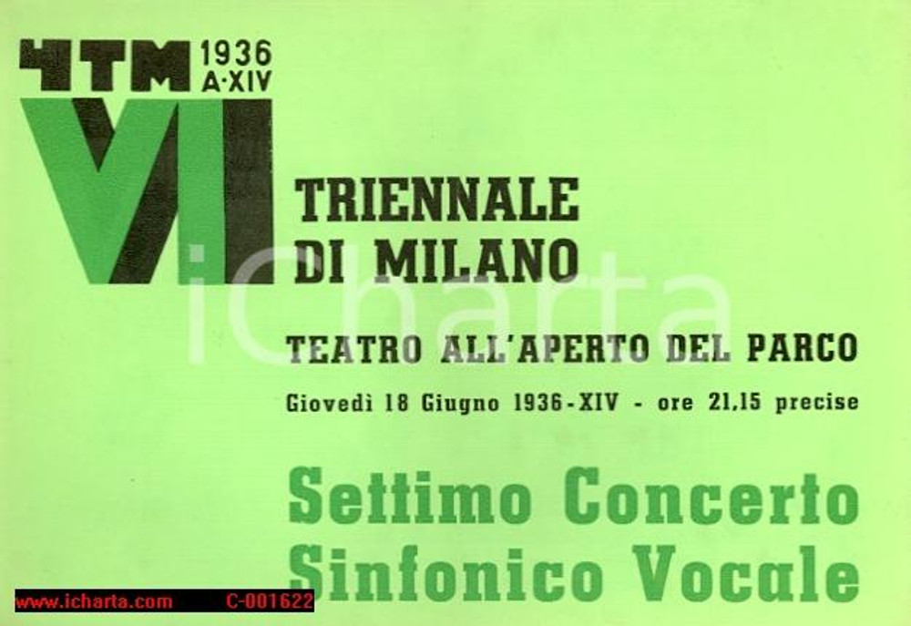 Documento originale, autentico 1936 MILANO Maestro Ferruccio CALUSIO VII Concerto sinfonico vocale *Programma 1
