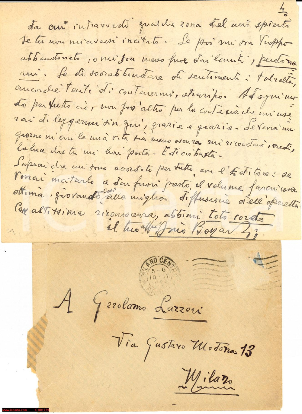 Autografo originale 1924 MILANO Dino BONARDI ...valgano penna, parola e un po  di cervello Autografo 1