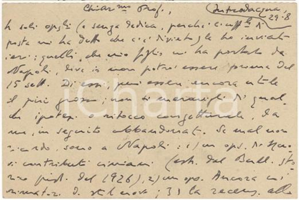 Autografo originale 1939 SULMONA Opuscoli Luigi DI BENEDETTO per LAZZERI - Autografo 1