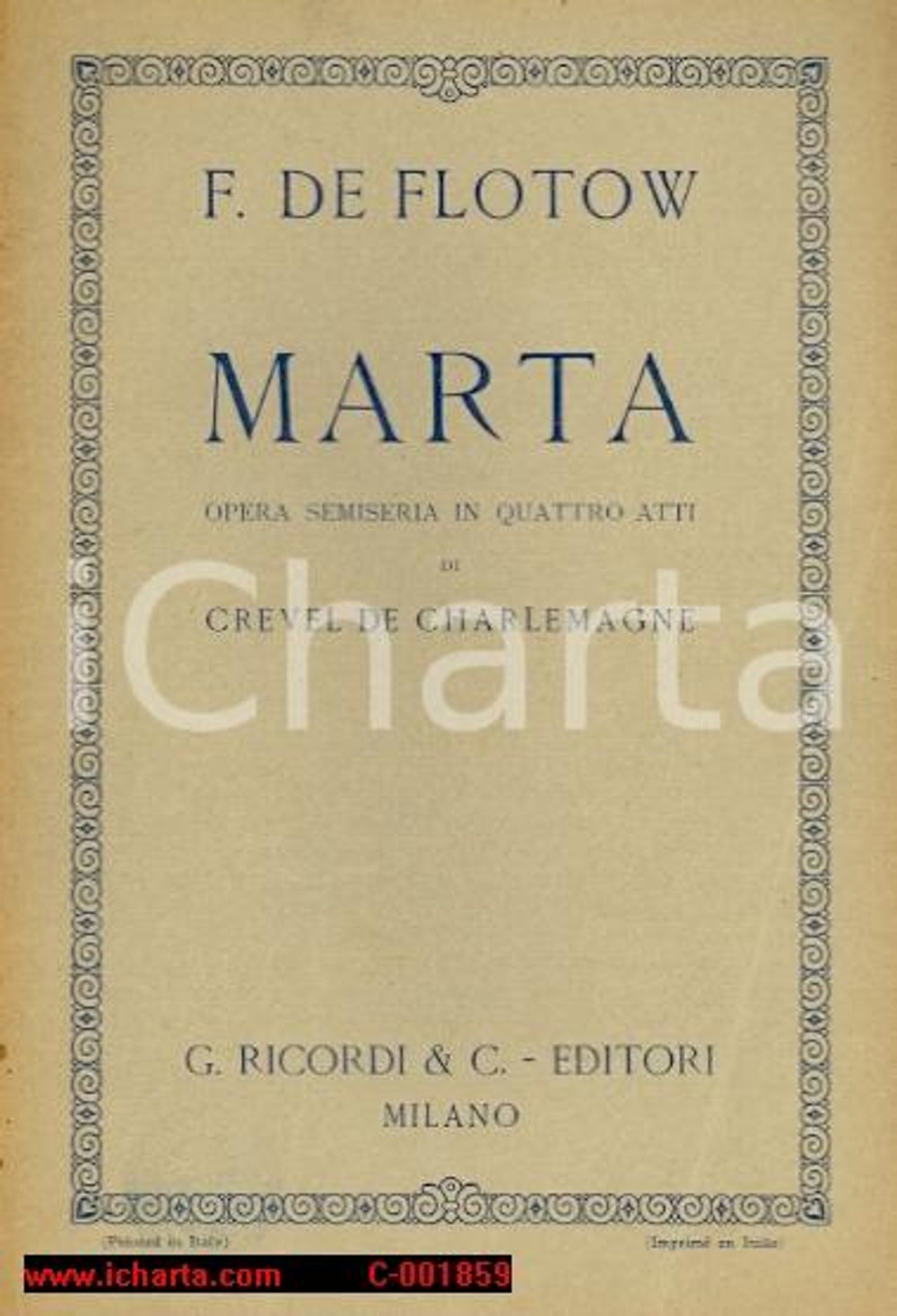 Oggetto da collezione cartaceo 1931 Friedrich VON FLOTOW Marta *Libretto d'opera ed. RICORDI 1