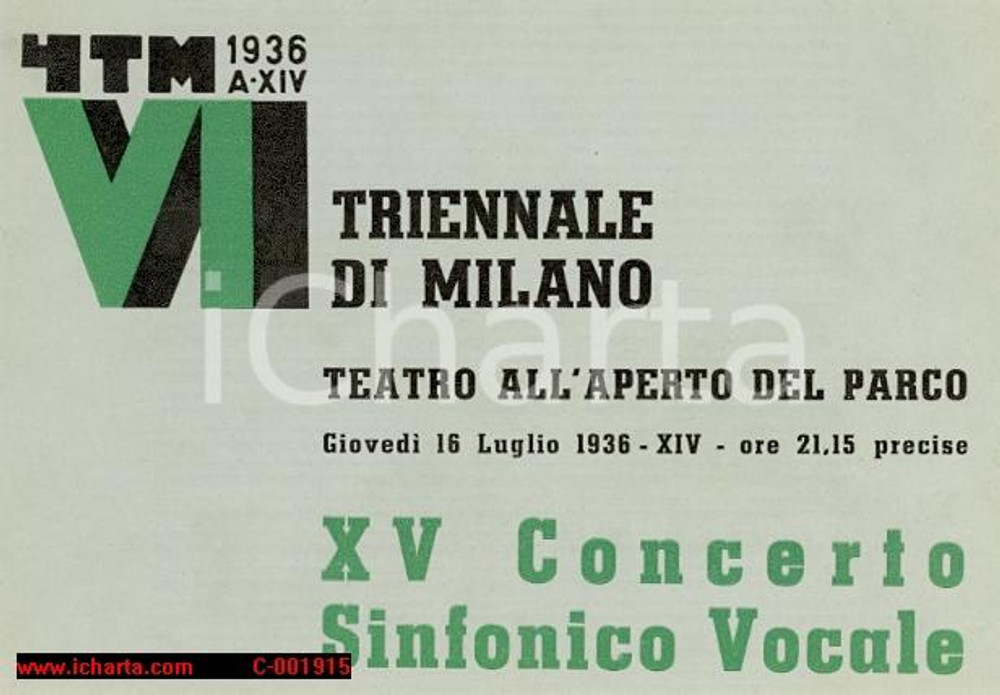Documento originale, autentico 1936 MILANO Maestro Luigi CANTONI XV Concerto Sinfonico Vocale *Programma 1