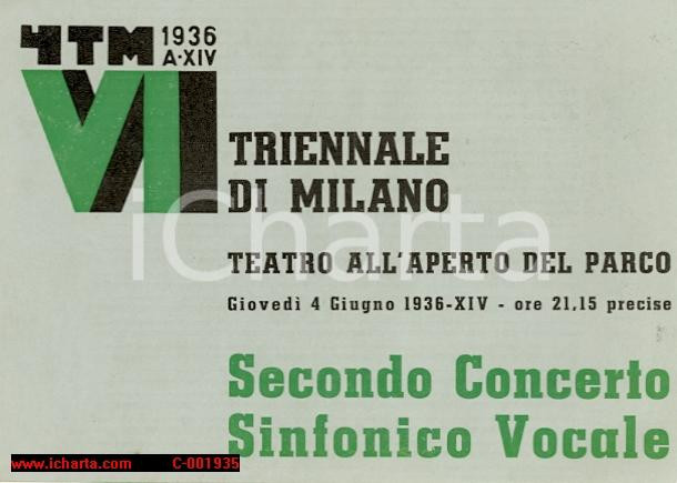 Documento originale, autentico 1936 MILANO Maestro Antonino VOTTO II Concerto Sinfonico Vocale Programma 1