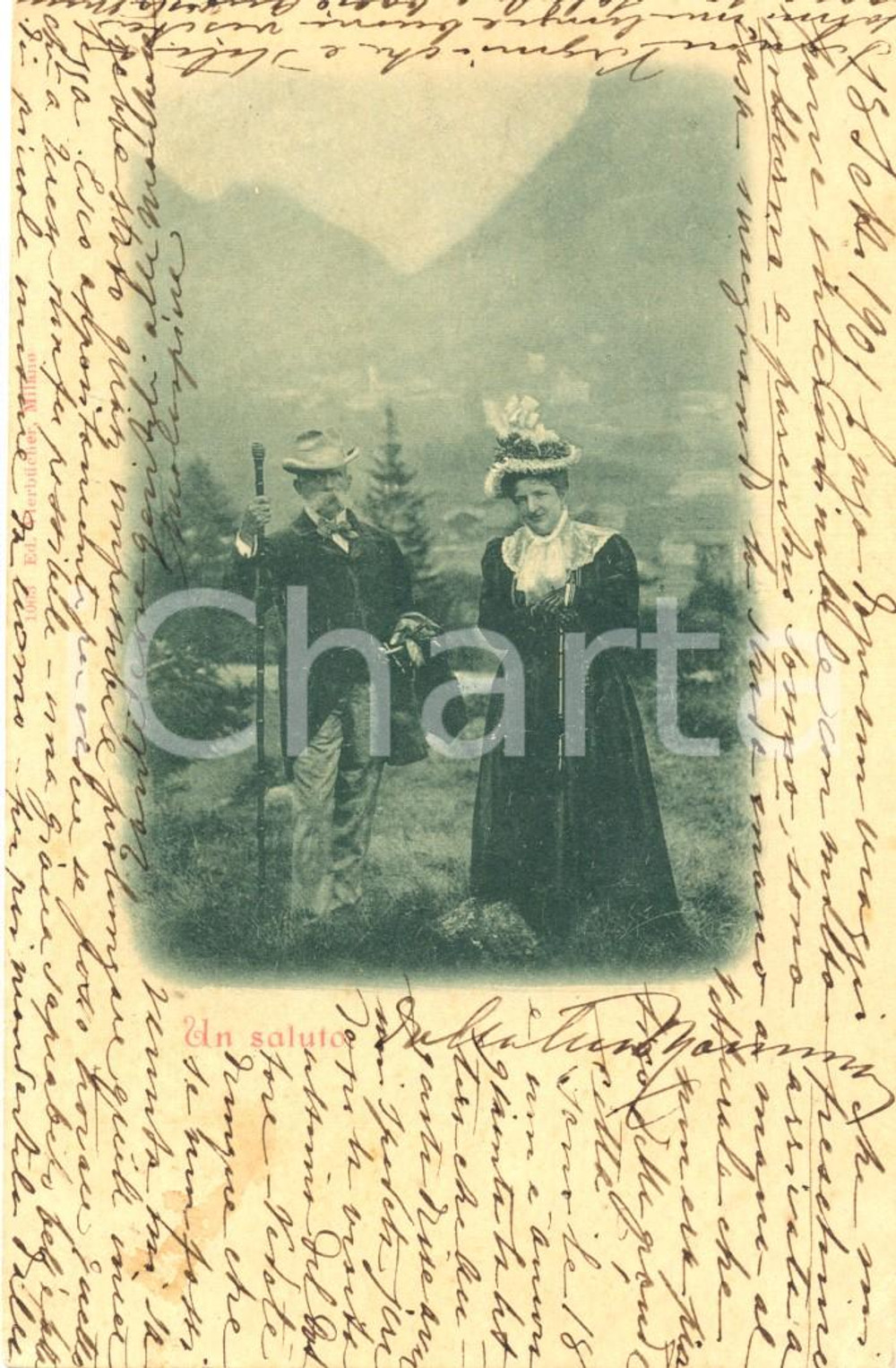 Cartolina originale da collezione 1901 Umberto I e regina Margherita a Gressoney  *Cartolina a Enzo CASELLA 1