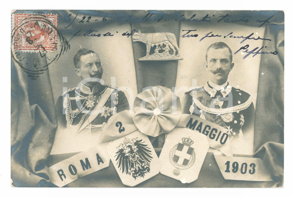 Cartolina originale da collezione 1903 ROMA Vittorio Emanuele III e Guglielmo II - Cartolina visita 2 Maggio 1