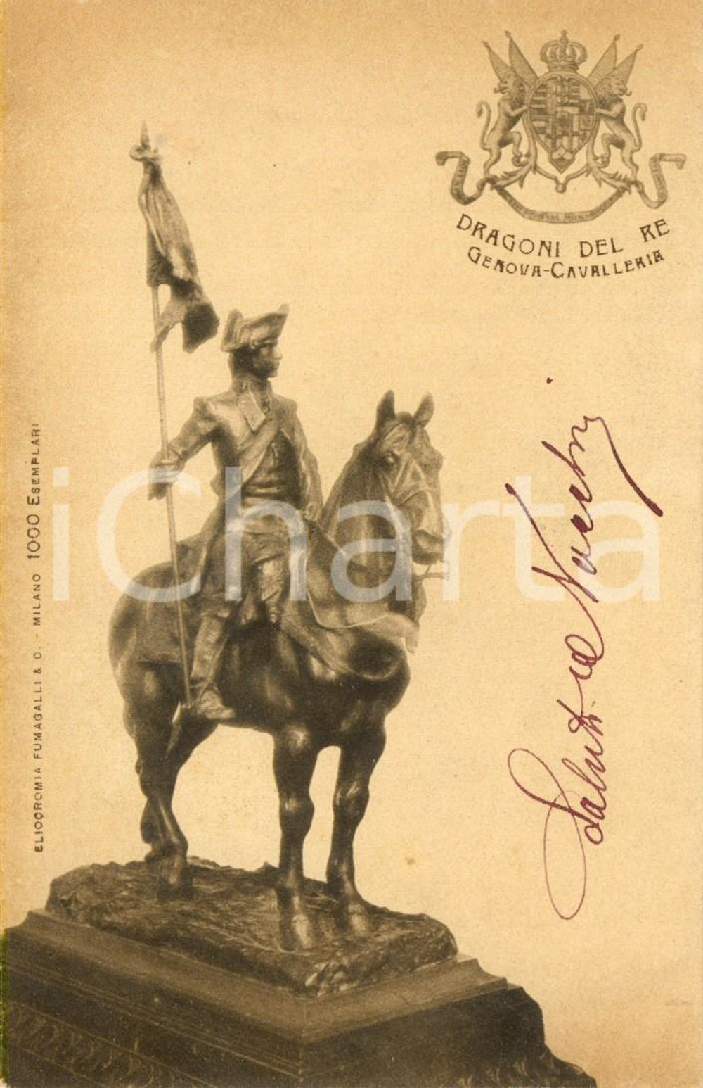 Cartolina originale da collezione 1905 ca REGIO ESERCITO GENOVA Cavalleria - DRAGONI del Re *Cartolina FP NV 1