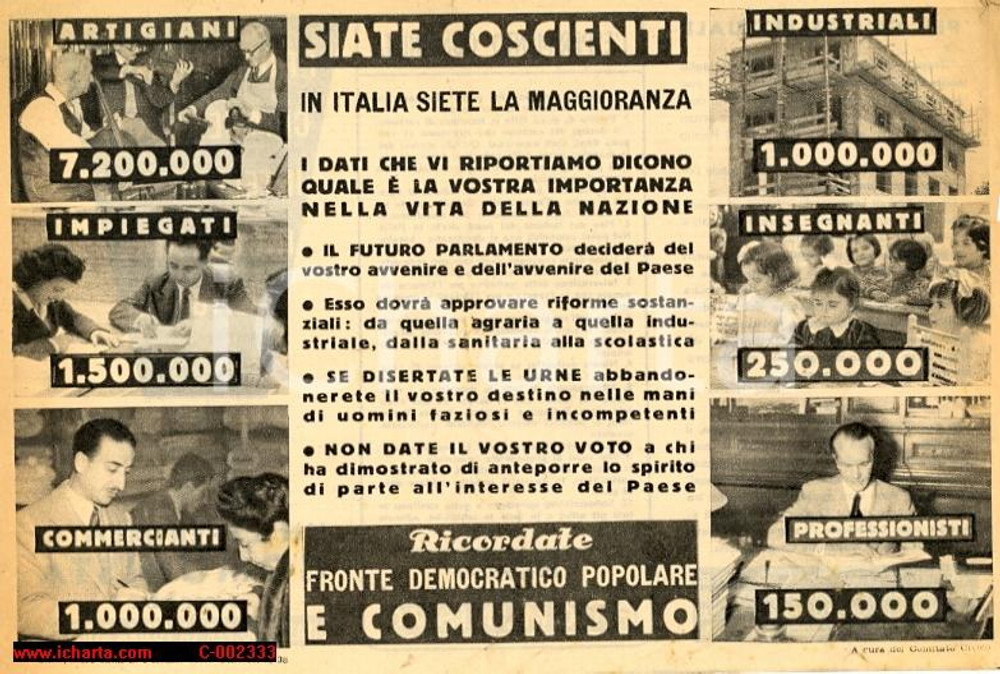 Materiale pubblicitario d’epoca 1948 Fronte Democratico Popolare Ã¨ COMUNISMO! *Volantino PROPAGANDA 1