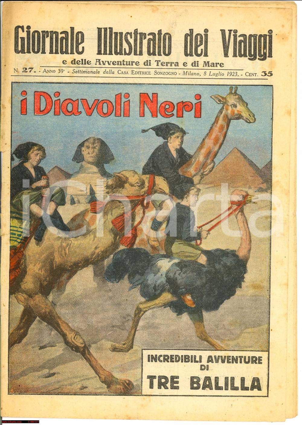 Giornale, rivista storica 1923 GIORNALE ILLUSTRATO DEI VIAGGI  Diavoli neri  Avventure di tre balilla 1