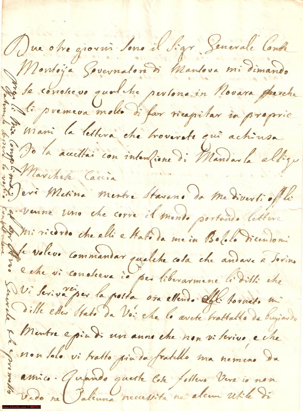 Manoscritto, lettera originale 1850 BOZZOLO (MN) Intrighi nobili LANDRIANI e VALLARA - Lettera 1