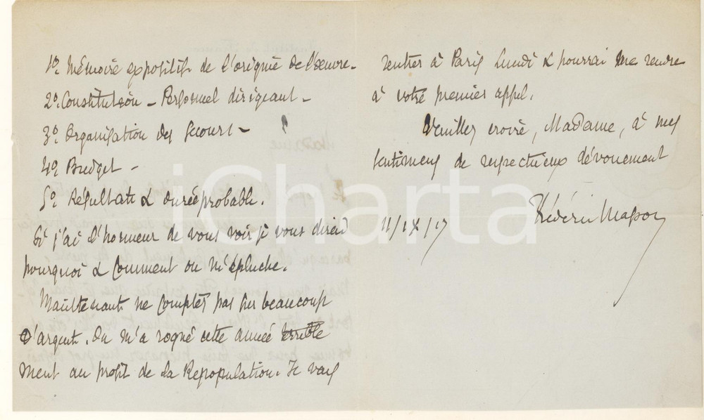 Autografo originale 1917 PARIS Institut de France - Une oeuvre retapée *Frédéric MASSON AUTOGRAPHE 1