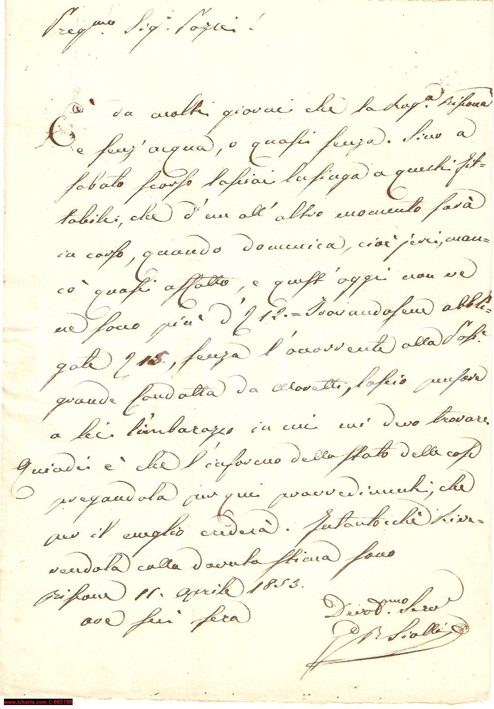 Manoscritto, lettera originale 1853 SANTA CRISTINA E BISSONE Poderi LITTA senz acqua  Lettera 1