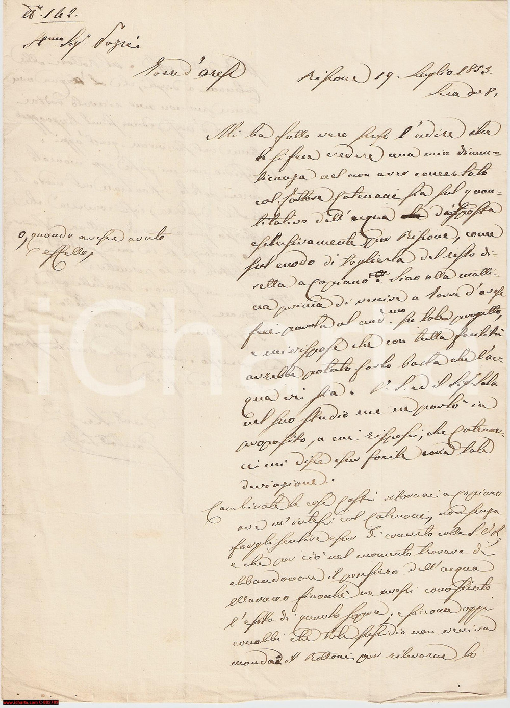 Documento originale, autentico 1853 COPIANO PV Controversie con il fattore CATENACCI  Lettera 1
