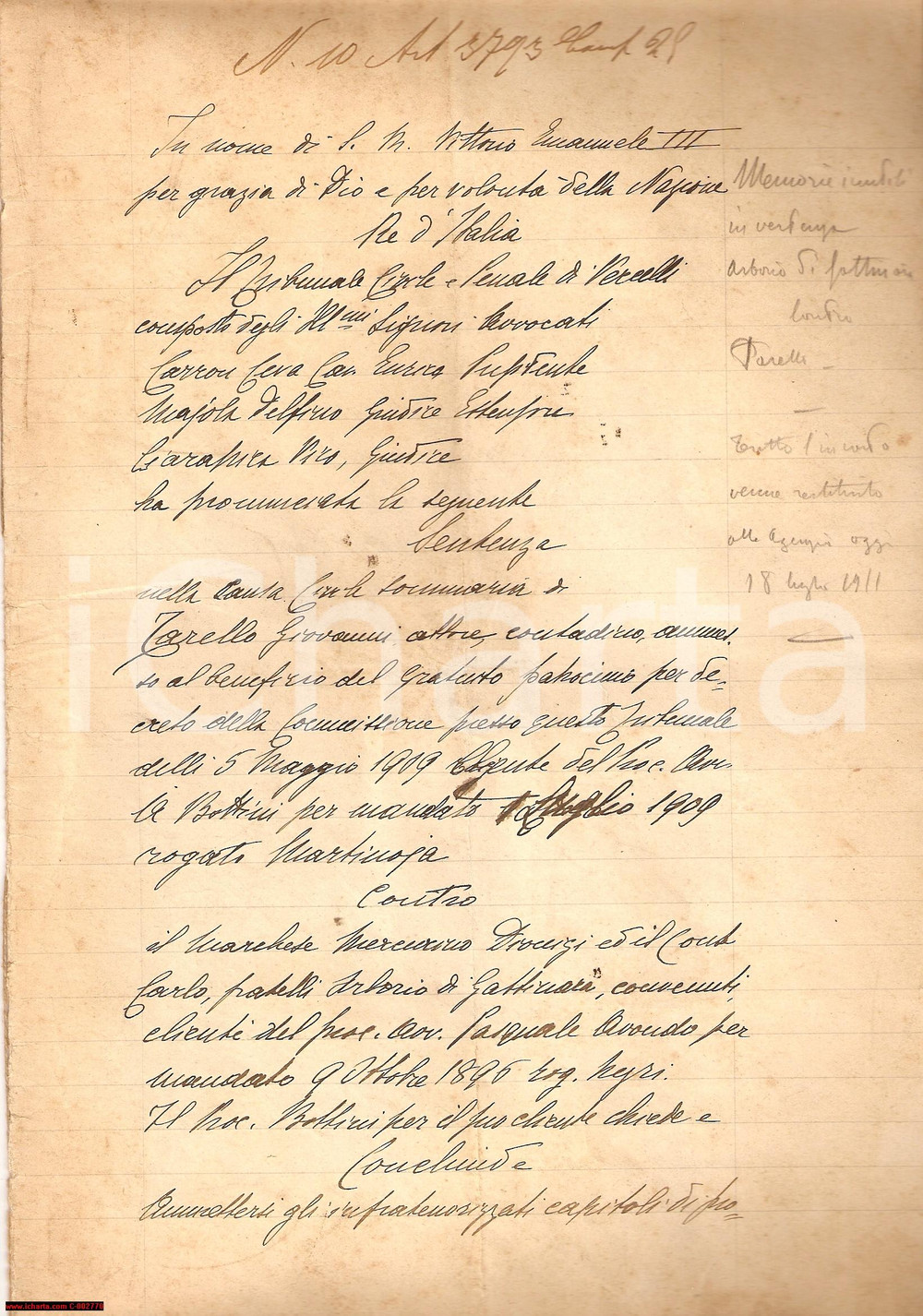 Documento originale, autentico 1911 VERCELLI Tragica morte della figlia del mezzadro - Lite marchesi ARBORIO 1